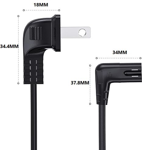 Power Cord for LG TV 2-Prong L-Shaped AC Power Cord 24" 28" 32" 40" 43" 48" 49" 50" 55" 60" 65" 75" 80" 85" 55LH575A Smart 4K TV, Compatible for Samsung TV, Sony, Sharp Panasonic, TCL TV Replacement