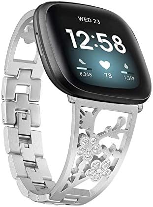 Stainless Steel Bracelet Compatible with Fitbit Sense 2/Sense/Versa 4/Versa 3, Women Bling Replacement Bands Dressy Luxurious Wristbands for Ladies