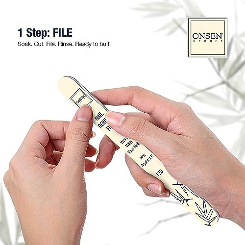 Onsen Secret Ultimate Nail Reboot Kit - Professional Nail File and Buffer, 3-Way Block w/Replacement Pads, Nail Strengthening Cuticle Cream, Reboot Oil & Anti Aging Hand Lotion