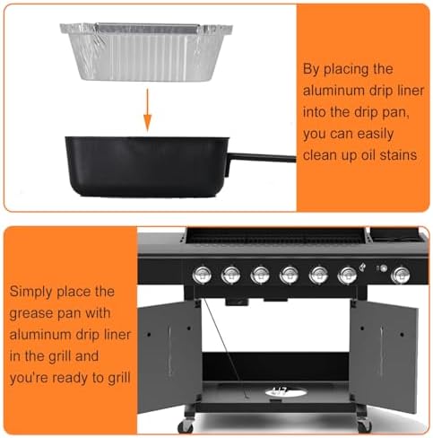 BQMAX Grill Drip Pan for Nexgrill 720-0830X 720-0830H 720-0925P 720-0896 720-0888S Cuisinart CGG-7400, Grease Pan with 15-Pack Aluminum Drip Liner for Nexgrill Grease Tray Replacement 720-0830X