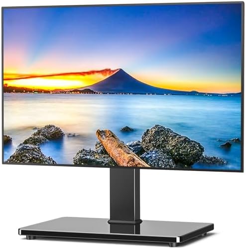 Rfiver Universal Swivel TV Stand Table Top TV Stand for 32-65,70,75 Inch LCD LED TV up to 110 lbs -Height Adjustable Center Pedestal Stand Replacement with Heavy Duty Tempered Glass Base