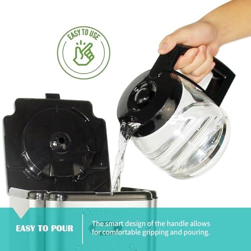 14-Cup Glass Replacement Coffee Carafe Compatible with Cuisinart Coffee Maker Models DCC-2200, DCC-2600, DCC-2800, DCC-3200, and DCC-3200P1, Coffee Pot Decanter Pitcher, Black Handle