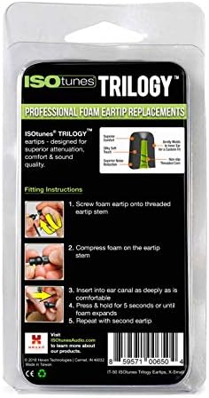 ISOtunes Trilogy™ Foam Replacement Eartips for ISOtunes PRO, Xtra, Wired (5 Pair Pack) (X-Small, White)