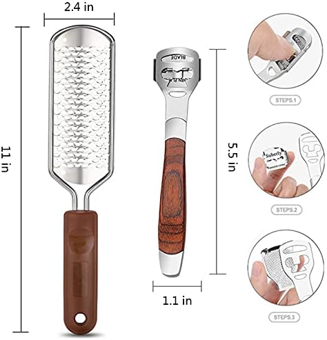 Colossal Foot Rasp & Wood Handle Callus Shaver (10 Replacement & 1 Foot File Heads), Pedicure Foot File Kit, Heel Scraper for Feet, Foot File Callus Remover