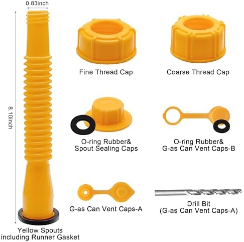 Can Spout Replacement Kit,Can Nozzle Replacement Kit for 1/2/5/10 Gal,Can Spouts for Old Style Tanks Easy to Install,with Screw Collar Caps, Spout Cover, Base Cap, Drill Bit(19)