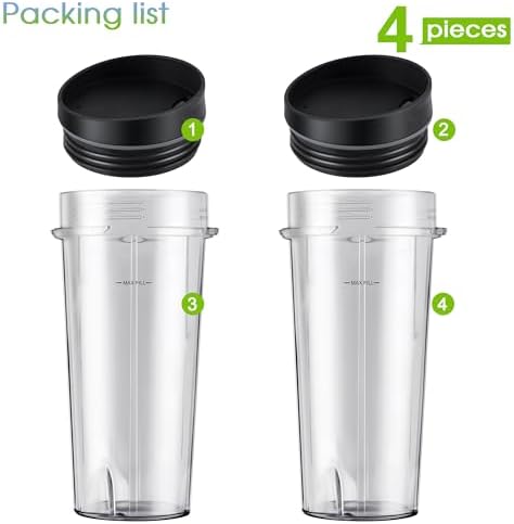2-Pack 16oz Ninja Blender Replacement Cups with Sip Lids, Blender Replacement Parts Compatible with Nutri Ninja Blender BL770 BL780 BL660