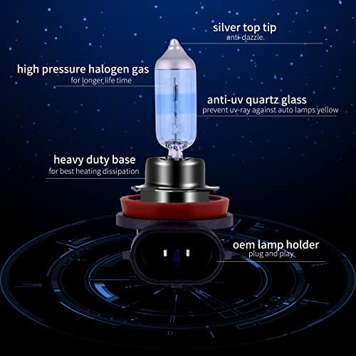 H11 Headlight Bulb H11 Halogen Bulb 5000K Super White Light Long Life Replacement PGJ19-2 12V/55W (H11, 2 Pack)