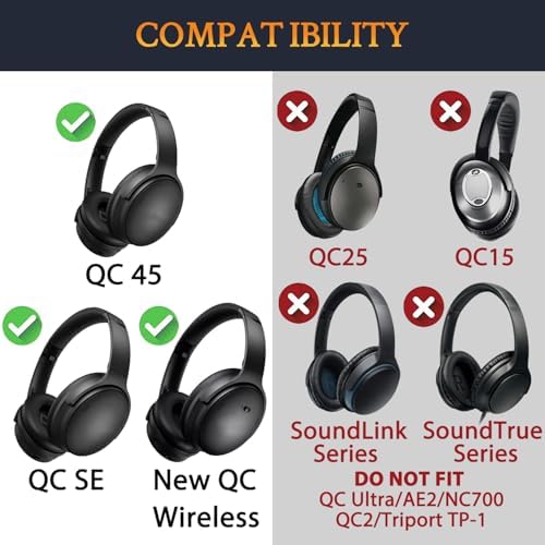 SOULWIT Earpads Replacement for Bose QuietComfort 45 (QC45)/QuietComfort SE (QC SE)/New Quiet Comfort Wireless Over-Ear Headphones, Ear Pads Cushions with Softer Protein Leather - White Smoke