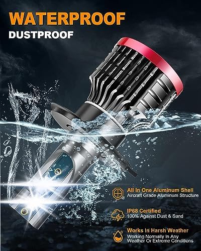 H4/9003 LED Bulbs,80W 16000 Lumens Bright,6500K Cool White LED Fog Light Halogen Replacement IP68 Waterproof, Pack of 2