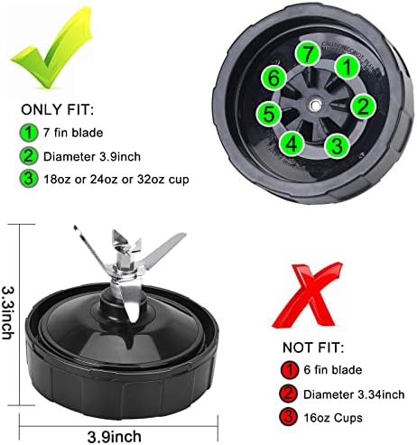 7 Fins Blender Blade Compatible with Ninja Blender Blade Replacement, Ninja Blender Lid Accessories for Auto iQ BL682-30 BL642-30 BL450-30 BL482-30 BL687CO-30 BL450-30 BL642-30 BL482-30 BL682-30 ect