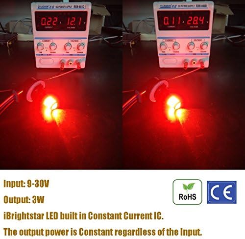 iBrightstar 9-30V Super Bright Low Power Dual Brightness 3157 3156 3056 3057 LED Bulbs with Projector Replacement for Tail Brake Lights, Brilliant Red