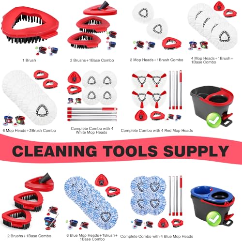 Mop Replacement Heads 4 Pcs & 1 Scrub Brush & 1 Base Set for Ocedar Easywring 1-Tank System,Microfiber Spin Mop Replacement Head,Machine Washable for Bathroom,Kitchen,Tub and Tile