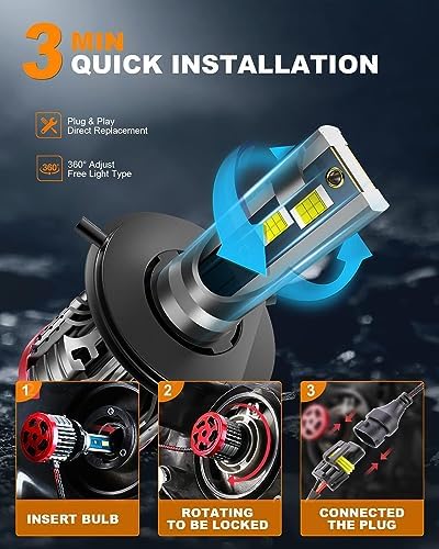 H4/9003 LED Bulbs,80W 16000 Lumens Bright,6500K Cool White LED Fog Light Halogen Replacement IP68 Waterproof, Pack of 2