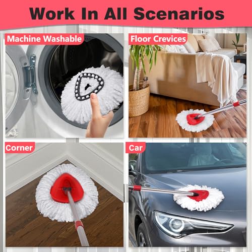 Mop Replacement Heads 4 Pcs & 1 Scrub Brush & 1 Base Set for Ocedar Easywring 1-Tank System,Microfiber Spin Mop Replacement Head,Machine Washable for Bathroom,Kitchen,Tub and Tile