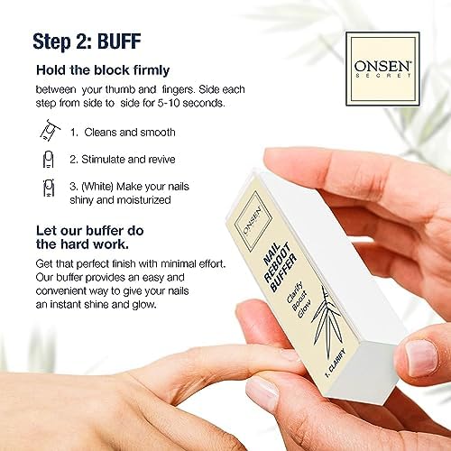 Onsen Secret Ultimate Nail Reboot Kit - Professional Nail File and Buffer, 3-Way Block w/Replacement Pads, Nail Strengthening Cuticle Cream, Reboot Oil & Anti Aging Hand Lotion