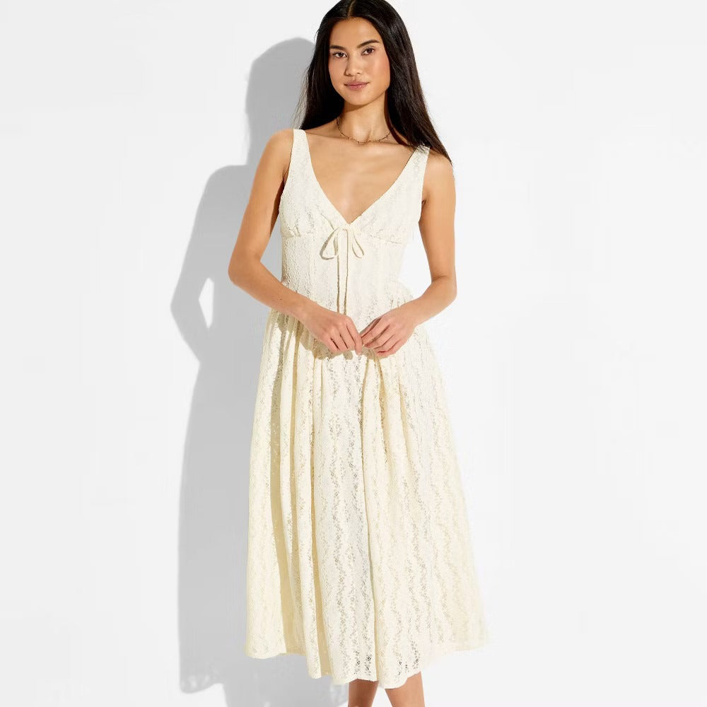 Wild Fable Midi Lace Basque Empire Waist Dress