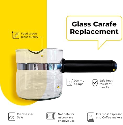 Espresso Carafe Glass Replacement - 4 Cup. Fits Most Espresso Machines, Mr. Coffee, Cuisinart, Breville. PLUS Stainless Steel Creamer (8oz).