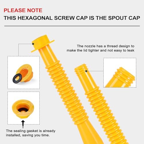 Gas Can Spout Replacement Kit, Gas Can Nozzle Replacement (3 Kit), For most 1/2/5/10 Gallon Gas Cans.The seal is fully installed you can use it directly. Replacement gas can spout (Yellow)