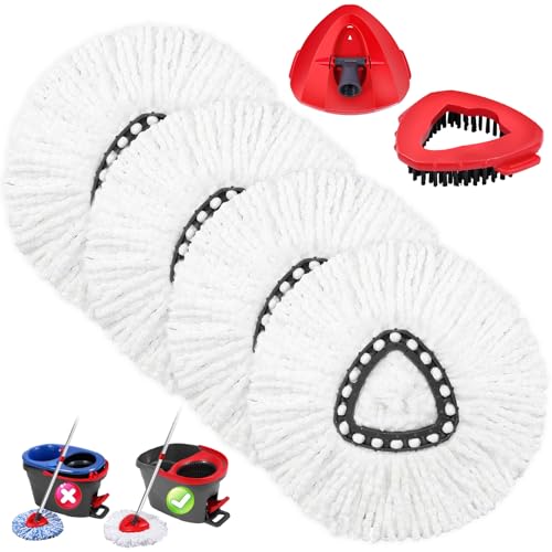 Mop Replacement Heads 4 Pcs & 1 Scrub Brush & 1 Base Set for Ocedar Easywring 1-Tank System,Microfiber Spin Mop Replacement Head,Machine Washable for Bathroom,Kitchen,Tub and Tile