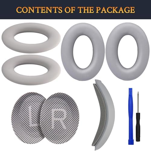 SOULWIT Ear Pads Cushions + Headband + Silicone Earpads Cover Protector, Replacement Kit for Bose QuietComfort 35 QC35, QC35 ii Over-Ear Headphones - Silver