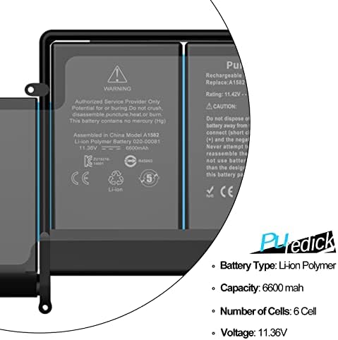 A1582 A1502 Battery, Replacement Battery A1502 for MacBook Pro 13 inch Retina [ Early 2015, Mid 2014, Late 2013 ] A1493 - High-Performance and Longevity [11.36V 74.9Wh 18Months Warranty]