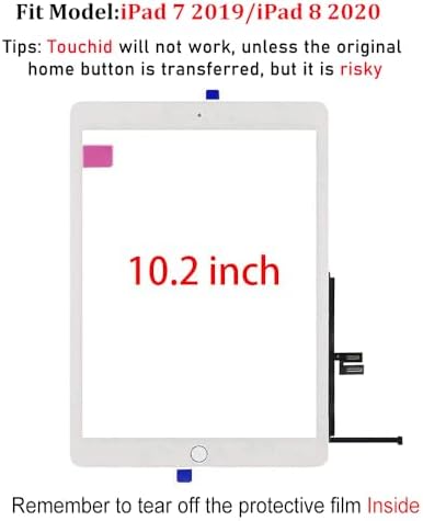 for iPad 7/8 (7th 8th Gen) Screen Replacement Digitizer Glass Repair Kit A2197 A2198 A2200 A2270 A2428 A2429 A2430, for iPad 7th 8th Generation 10.2" Touchscreen Front Panel,+Home Button[No TouchID Chip]