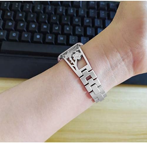Stainless Steel Bracelet Compatible with Fitbit Sense 2/Sense/Versa 4/Versa 3, Women Bling Replacement Bands Dressy Luxurious Wristbands for Ladies