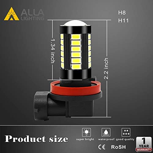 Alla Lighting Super Bright H8 H11 LED Fog Lights Bulbs or DRL, 6000K Xenon White H16 H11LL H8LL H1155 Replacement, 2800Lms 5730 33-SMD 12V for Cars, Trucks, SUVs, Vans