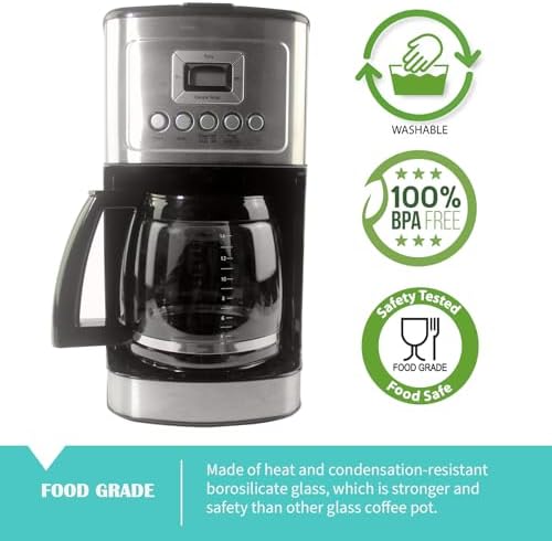 14-Cup Glass Replacement Coffee Carafe Compatible with Cuisinart Coffee Maker Models DCC-2200, DCC-2600, DCC-2800, DCC-3200, and DCC-3200P1, Coffee Pot Decanter Pitcher, Black Handle