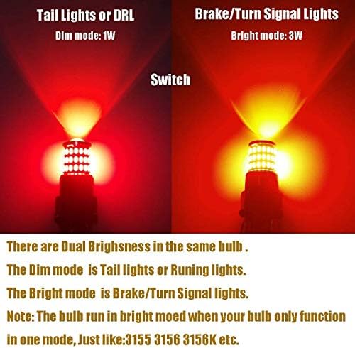 iBrightstar 9-30V Super Bright Low Power Dual Brightness 3157 3156 3056 3057 LED Bulbs with Projector Replacement for Tail Brake Lights, Brilliant Red