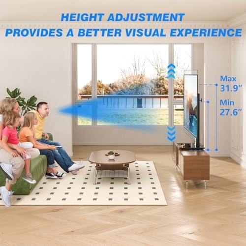 Rfiver Universal Swivel TV Stand Table Top TV Stand for 32-65,70,75 Inch LCD LED TV up to 110 lbs -Height Adjustable Center Pedestal Stand Replacement with Heavy Duty Tempered Glass Base