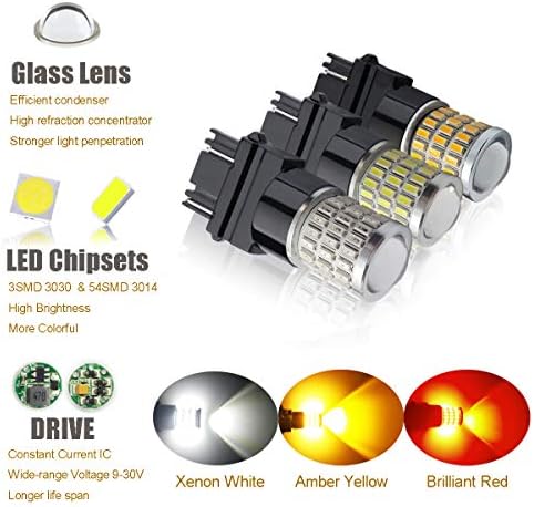 iBrightstar 9-30V Super Bright Low Power Dual Brightness 3157 3156 3056 3057 LED Bulbs with Projector Replacement for Tail Brake Lights, Brilliant Red