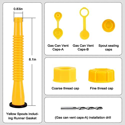 Gas Can Spout Replacement Kit, Gas Can Nozzle Replacement (3 Kit), For most 1/2/5/10 Gallon Gas Cans.The seal is fully installed you can use it directly. Replacement gas can spout (Yellow)