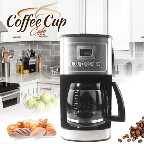 14-Cup Glass Replacement Coffee Carafe Compatible with Cuisinart Coffee Maker Models DCC-2200, DCC-2600, DCC-2800, DCC-3200, and DCC-3200P1, Coffee Pot Decanter Pitcher, Black Handle