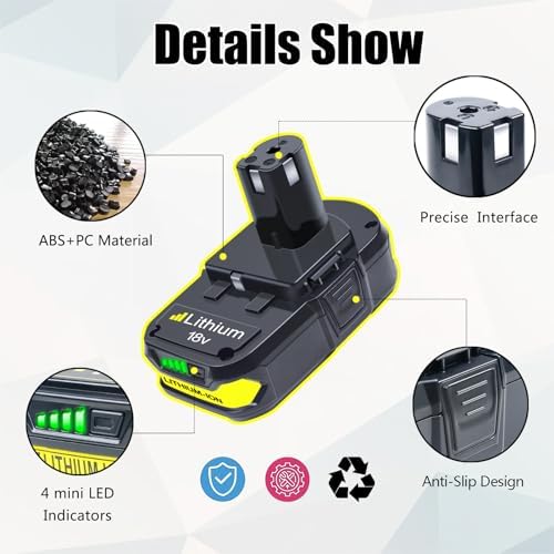 FSKE 2Pack 4.0Ah Lithium Battery Replacement for Ryobi 18V Battery ONE+ P108 P102 P103 P104 P105 P107 P108 P109 P190 P191 P122