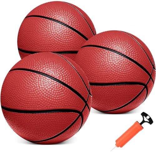 Mini Basketballs, 3 Pack 6" Inch Small Basketball Set with Pump Over The Door Mini Hoop Basketball Replacements Toy Basketball for Toddlers, Kids, Teenagers, for Pool, Indoors, Outdoors