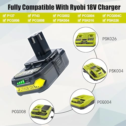FSKE 2Pack 4.0Ah Lithium Battery Replacement for Ryobi 18V Battery ONE+ P108 P102 P103 P104 P105 P107 P108 P109 P190 P191 P122