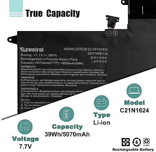 C21N1624 Battery Replacement for Asus Q325UA Q325UAR UX370UA-C4061T Q325U-BI7T18 ZenBook Flip S UX370UA UX370UA-1A 1B UX370UA-C4129T C4061T C4072T C4093T C4104T Series 0B200-02420000 39Wh