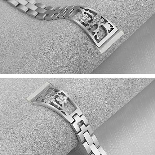 Stainless Steel Bracelet Compatible with Fitbit Sense 2/Sense/Versa 4/Versa 3, Women Bling Replacement Bands Dressy Luxurious Wristbands for Ladies