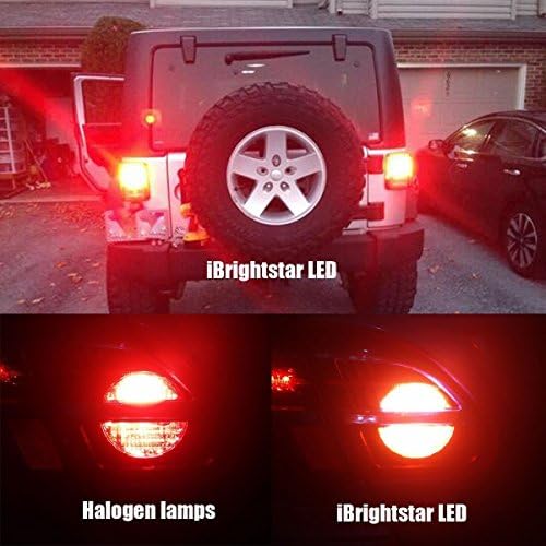 iBrightstar 9-30V Super Bright Low Power Dual Brightness 3157 3156 3056 3057 LED Bulbs with Projector Replacement for Tail Brake Lights, Brilliant Red